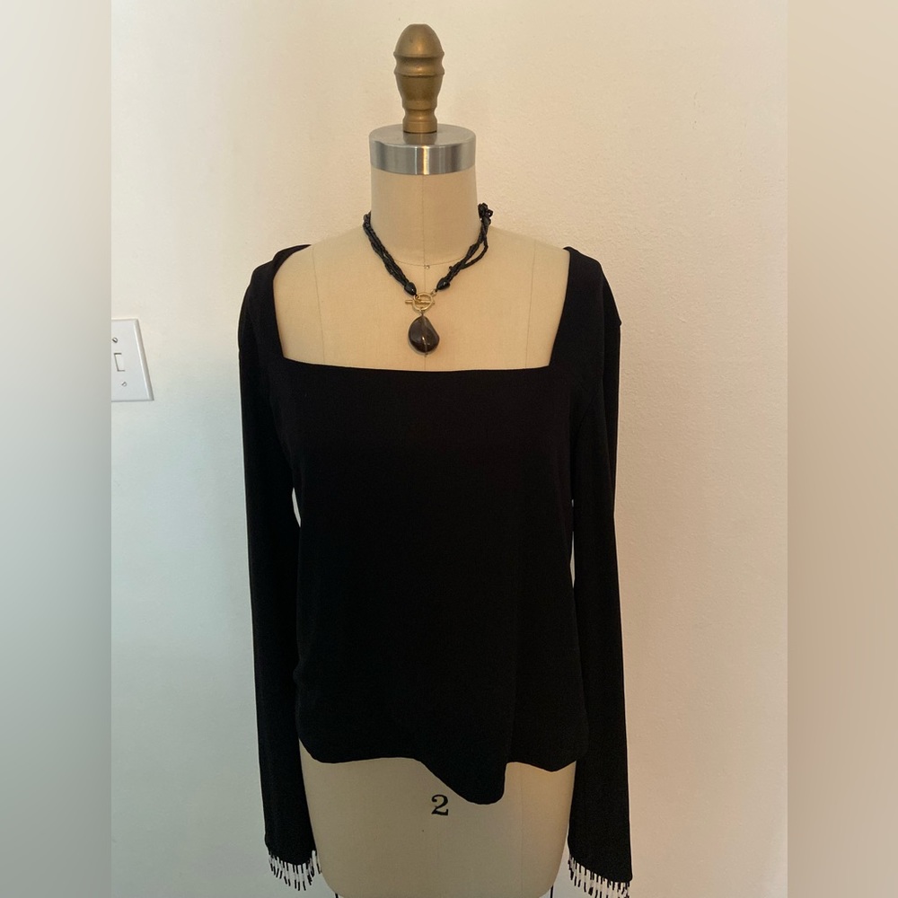 Vintage Black Top with Beaded Sleeves
